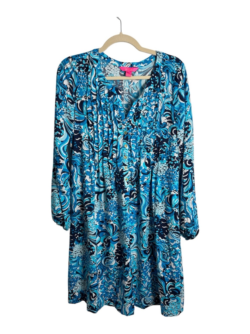 Lilly Pulitzer Long Sleeve Blue White Knee Length Patterned Dress Size Medium